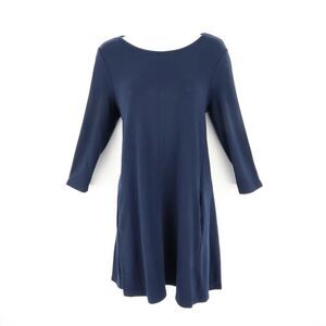 Cynthia Rowley Dress A-Line Knee Women S Dark Blue Pocket Boat Neck Ruffles SOFT